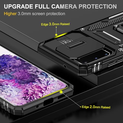 KOBBRAN for Samsung Galaxy S20 Plus Case Galaxy S20+ Plus Case with Slide Camera Cover Ring Kickstand Military Grade Shockproof Case for Galaxy S20 Plus Phone Case (Black)