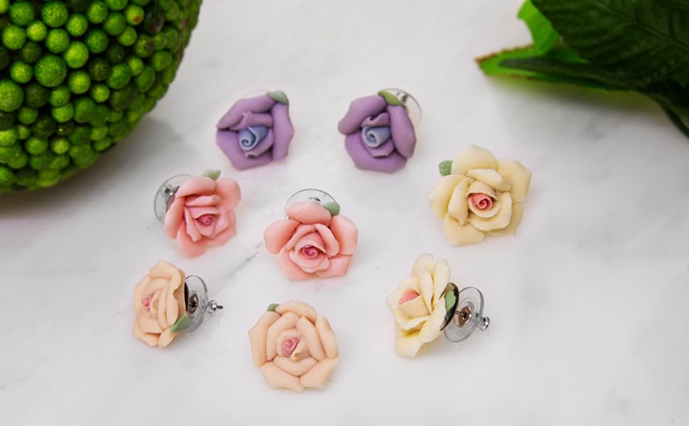 1928 Jewelry Classic Ivory Color Porcelain Rose Post Stud Earrings