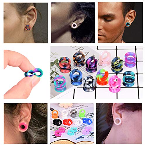 YOFANST 56pcs Colorful Silicone Ear Gauges Double Flared Ear Tunnels Set Stretchers Expander Ear Piercing Jewelry 16mm