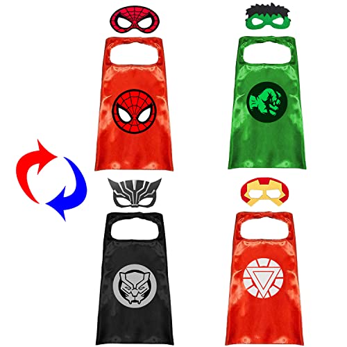 VOSOE Superhero Capes and Masks Double Side Dress up Costumes Christmas Cosplay Festival Birthday Party Favors for Kids (3 Sets Double-side)