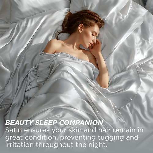 Bedsure Satin Sheets - Soft Satin Bed Sheets Queen Set, 4 Pcs Luxury Silky Sheets, Similar to Silk Sheets, Sage Green Satin Sheets Queen Size for Hair and Skin, Gifts for Women