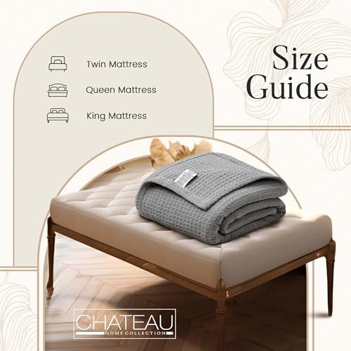 Queen Size Cotton Waffle Blanket - Breathable & Soft, Perfect for Queen & Full Size Beds (90 X 90 Inches), Lightweight Mint Green Blanket