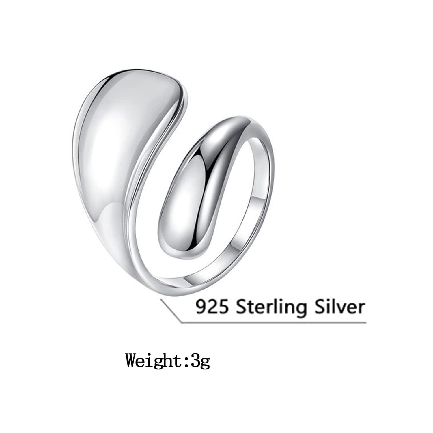 WPPHXY 925 Sterling Silver Rings Handmade Rings Adjustable Open Teardrop Rings Waterdrop Ring for Women Color 1