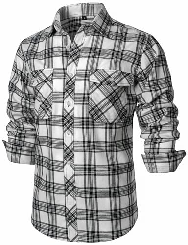 ZEROYAA Men's Casual Regular Fit Button Up Flannel Checked Plaid Shirts with Pockets ZLCL41 Rust Red Medium