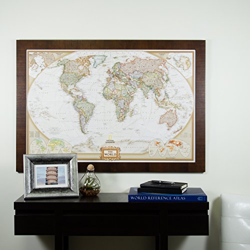 Craig Frames Wayfarer, Executive World Push Pin Travel Map, Distressed Dark Brown Frame and Pins, 24 by 36-Inch
