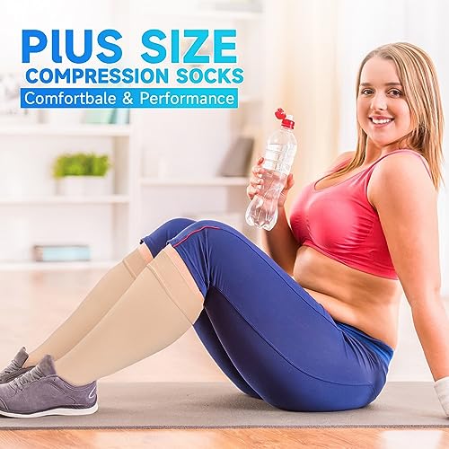 JYUOZI Plus Size Compression Socks for Women Men, Extra Large Wide Calf Compression Socks 20-30 mmHg Compression Socks