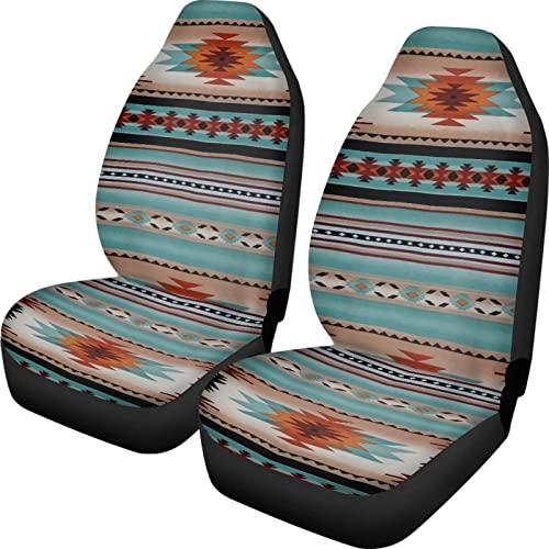 Salabomia Aztec Western Horse Car Seat Cover, High Back Stretchy Car Seat Protector Cover for Women, Comfortable 2 Piece Car Seat Covers Universal Fit for Most Vehicle Cars, Blue