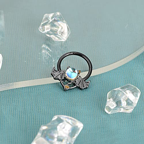 YOFANST 16G 2pcs Stainless Steel Angel Evil Septum Clicker Opal CZ Helix Daith Earrings Hoop 8mm