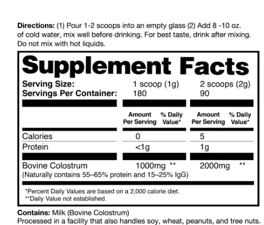 Ze_Na Pure Colostrum 2000mg – Unflavored Bovine Colostrum Powder – Dietary Supplement for Immune and Gut Health (6.34 oz, 90 Servings) – Bonus 2 Sugar Free White Peach Hydration Sticks