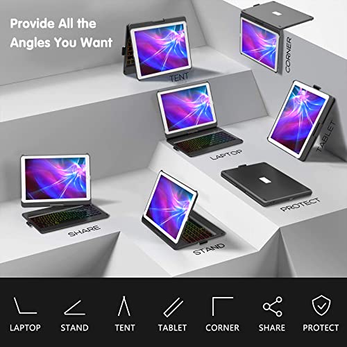 Keyboard Case for iPad 9th Generation,7 Color Backlight iPad Keyboard for 10.2-inch 9th /8th /7th /Air 3/Pro 10.5-inch,360° Rotatable Protective Cover with Apple Pencil Holder(Black)