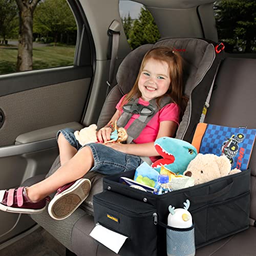 DiGeeONEGU Car Seat Organizer-Car Organizer Front Seat Back Seat,Car Organizers and Storage,Passenger Seat Organizer with Lid Tissue Box Cup Holder & 7 Mesh Pockets, Road Trip Essentials for Kids