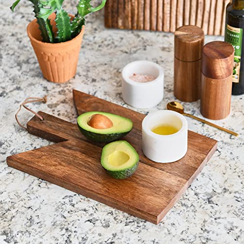 Main + Mesa Geometric Wood Cutting Board with Leather Tie Medium Natural