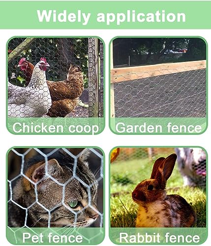 HONSREO Chicken Wire Fencing 16.9 Inch x 32.8 Ft, Poultry Wire Netting 0.6 Inch Hexagonal Galvanized Floral Fence Mesh for Pet Rabbit Coop