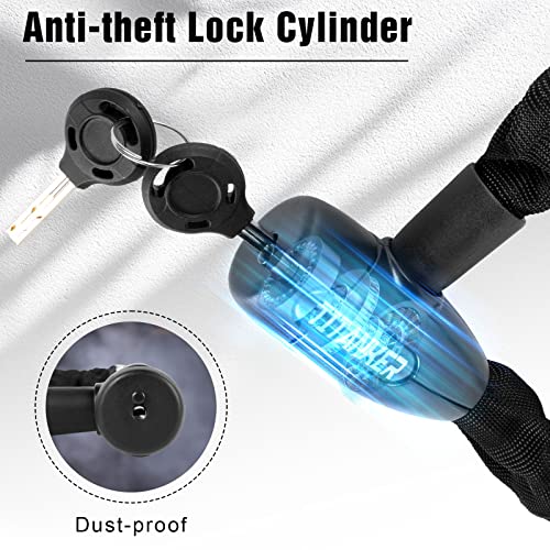 Titanker Bike Chain Lock, Security Anti-Theft Bike Lock Chain Bicycle Chain Lock Bike Locks for Bike, Motorcycle, Bicycle, Door, Gate, Fence, Grill (6mm, 8mm, 10mm Thick Chain) (Black-10mm Chain)