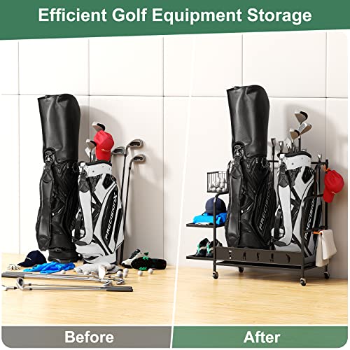 VOPEAK Golf Bag Organizer, Golf Bag Stand Fits Single Bag, Golf Organizer for Golf Clubs, Golf Balls, Golf Equipment Accessories, Easy Assembly Golf Storage Organizer for Garage, Club, Shed, Basement