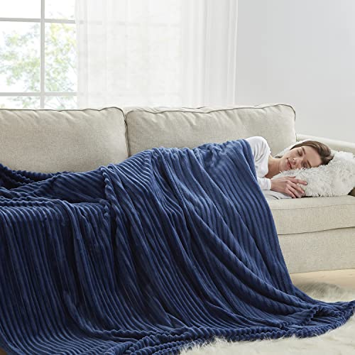 Nestl Navy Throw Blanket for Couch - Fuzzy Blankets and Throws for Sofa, Warm Bed Fleece Throw Blankets, Soft Throw Blanket, Lightweight Cut Plush Cozy Blanket, 50x60 inches Fleece Blanket Throw