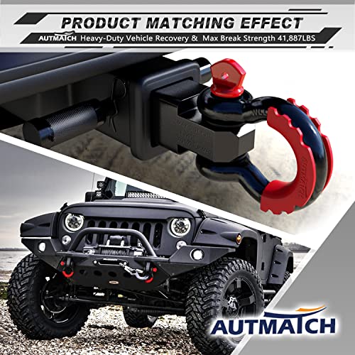 AUTMATCH D Ring Shackle 3/4" Shackles (2 Pack) 41,887Ibs Break Strength, Clevis Shackle with 7/8" Screw Pin and Shackle Isolator Washers Kit for Tow Strap Winch Off Road Vehicle Recovery, Black & Red