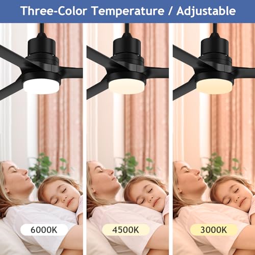 ghicc Ceiling Fans with Lights and Remote, Black Outdoor Ceiling Fan with Remote, 52 inch Modern Fan with Reversible DC Motor for Patio Bedroom