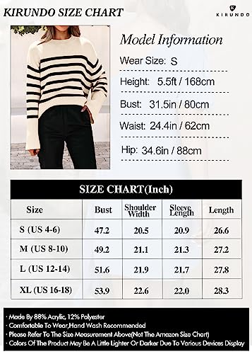 KIRUNDO Women's Striped Knit Oversized Fall Sweaters 2024 Trendy Clothes Crewneck Winter Pullover Sweater Side Split(White, Medium)