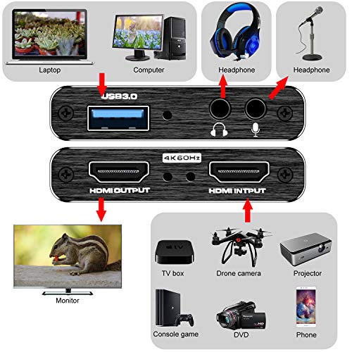 Rybozen USB 3.0 1080p HDMI Capture Card, V316B Model for Game Recording, Live Streaming Broadcasting, Compatible with Mac Os, Windows, Xbox, Black