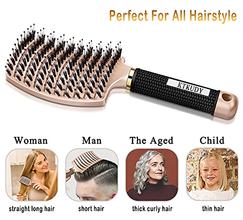 KTKUDY Detangling Brush Getting Knots Out without Pain - Boar Bristles Hair Brush Make Hair Shiny & Healthier Vented Detangler Brush for Women Men Kids Wet and Dry Hair