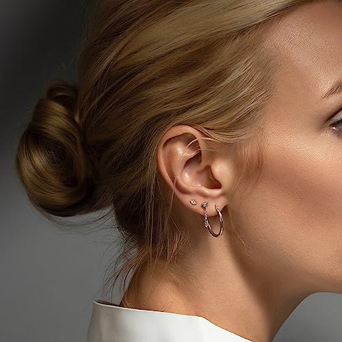 Dainty Silver Stud Earrings Set For Women Non Tarnish Sterling Silver Earrings Hoops Huggie Earrings For women Silver Hoop Earrings Double Piercing Earrings For Two Holes Set
