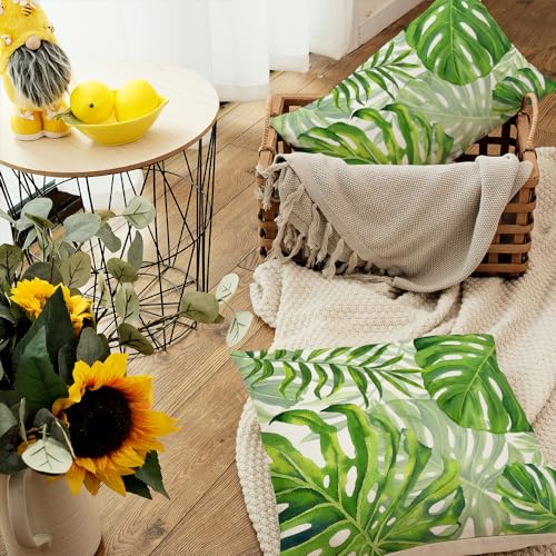AACORS Summer Pillow Cover 12x20 Inch Palm Tree Decor Tropical Green Leaf Farmhouse Seasonal Decorative Pillow Case for Home Sofa Couch(Green) AA536-12