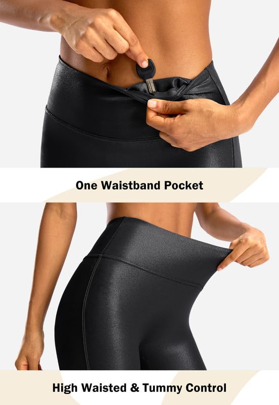 SANTINY Women's Faux Leather Leggings 25''/27''/29''-High Waisted Stretch Leather Pants Pleather Tights for Women(Black02_29S) Black