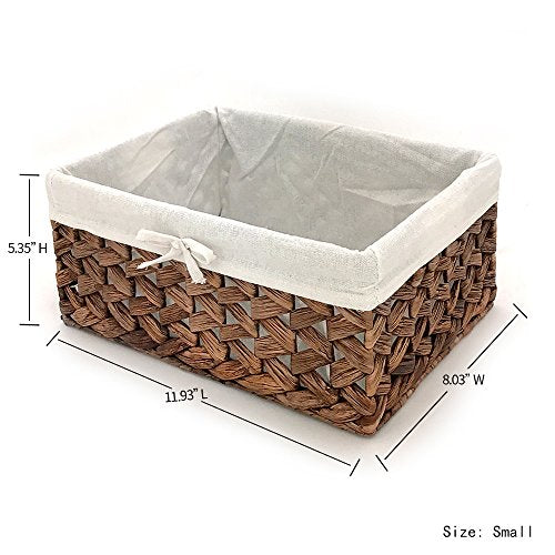 Rectangular Woven Seagrass Storage Bins with Handle,Kingwillow. (water hyacinth, Small)