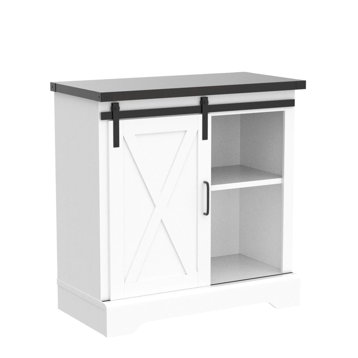HOMFAMILIA Upgraded 32"H Farmhouse Coffee Bar Cabinet w/Storage, Thickened Top Kitchen Sideboard Buffet Cabinet w/Sliding Barn Door, Rustic Accent Console w/Adjustable Shelves for Kitchen,Living Room