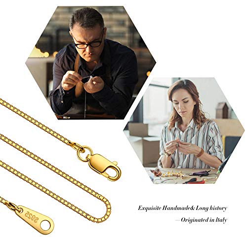 CIELTEAR 18K Gold Plated Sterling Silver Chain Necklace for Women 0.8mm Box Chain, Italian Necklace Chain, Super Strong & Thin & Long16/18/20/22/24 Inches