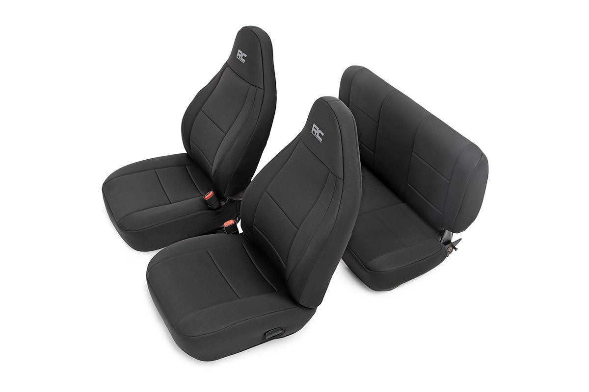 Rough Country Neoprene Seat Covers for Jeep Wrangler TJ (2003-2006) & Unlimited (2004-2006) - Waterproof & UV Resistant, Foam Padded, Front & Rear Seat Cover Set