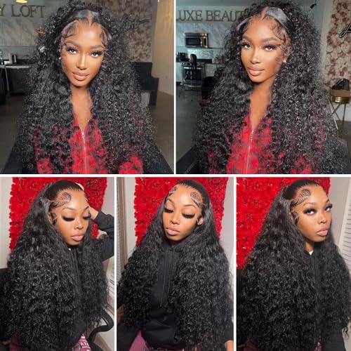 13x6 Deep Wave Lace Front Wigs Human Hair Pre Plucked Deep Curly HD Transparent Lace Frontal Wigs Human Hair 180% Density Wigs for Women Human Hair Glueless with Baby Hair Natural Color (22 Inch)