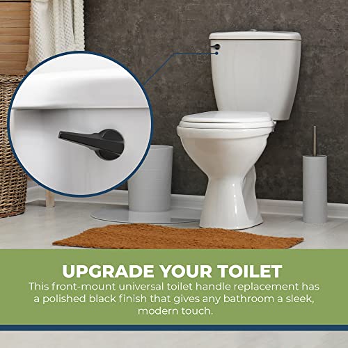RAVINE Universal Toilet Handle Lever Replacement - Zinc Modern Black Toilet Handle with Brass Arm - Front Mount Toilet Flush Lever Compatible w/Most Toilet Tanks - Rubber Gasket Included