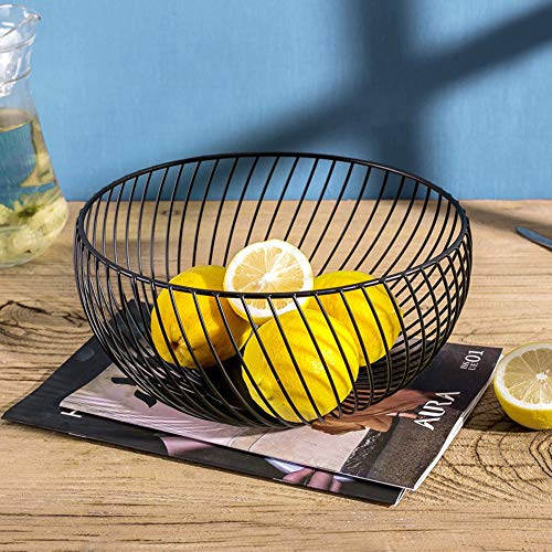 7UYUU Fruit Basket for Kitchen - Wire Fruit Basket Holder for Lemon, Potato, Onion - Black Countertop Fruit Bowl - 10.2 In (Round B)