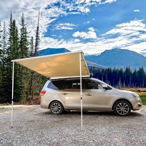TIMBER RIDGE Car Awning Camper Awning 8.2X6.5ft Truck Awning Waterproof PU10000mm UV50+ Rooftop Overland Camping, Retractable Side Awning Awning Tent Shade for Car/SUV/Truck/Van, Beige