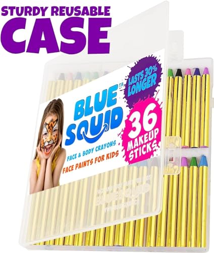 Blue Squid Face Paint Crayons for Kids - 18pcs XL Non-Toxic, Washable Body Paint Crayons - Our Face Painting Kit Makeup Sticks are Easy to Use, Safe for Sensitive Skin and Perfect for a Kids Party