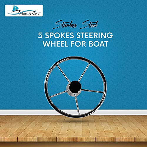 MARINE CITY 304 Stainless Steel Boat Steering Wheel - 25 Degree 5 Spokes | 13-1/2 Inches Diameter | Attractive Design - Ideal for Marines, Boats, and Yachts