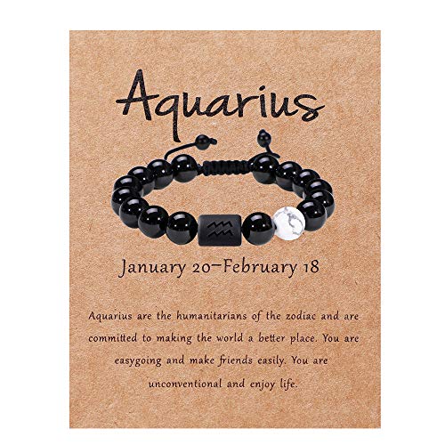 Jade cabbage Zodiac Bracelet for Couple 8mm 10mm Natural Black Onyx Stone Star Sign Constellation Distance Friendship Prayer Blessing Bracelet Gifts Men Women Size adjustable (Women 8mm beads,Virgo)