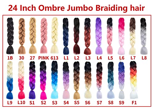Xtrend 3 Pcs Braiding Hair Crochet Braids Hair 24 Inch Synthetic Jumbo Box Braids Hair Extension for Women 100g/pc (3 Pieces,Black+Dark Brown+Light Brown#)