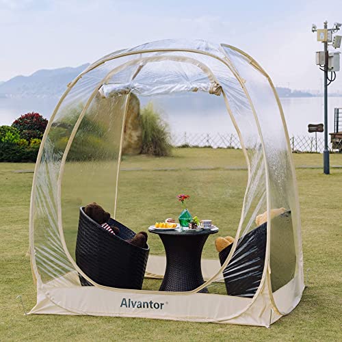 Alvantor Pop Up Bubble Tent - 6’ x 6’ Instant Igloo Tent - 2-3 Person Screen House for Patios - Large Oversize Weather Proof Pod - Cold Protection Camping Tent - Beige