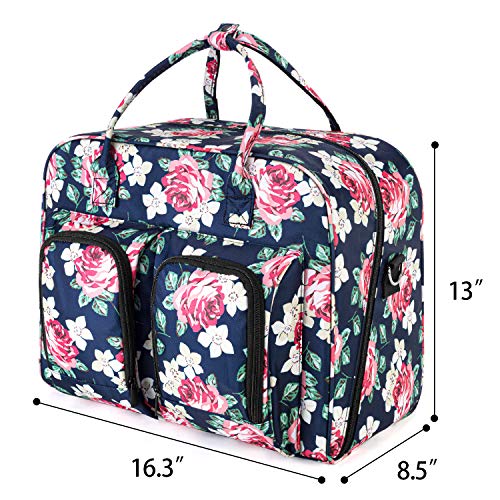 Teamoy Sewing Machine Carrying Case, Sewing Machine Tote with Bottom Wooden Board Pad for Most Standard Sewing Machines and Accessories, Blue Peony