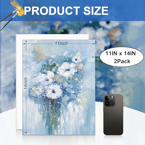 ESRICH Canvas Boards for Painting, 2 Pack Canvases for Painting 11x14 Cotton Primed Acid Free Blank Canvas Panels for Oil Paint, Watercolor, Acrylic Paint, Gouache and Tempera.