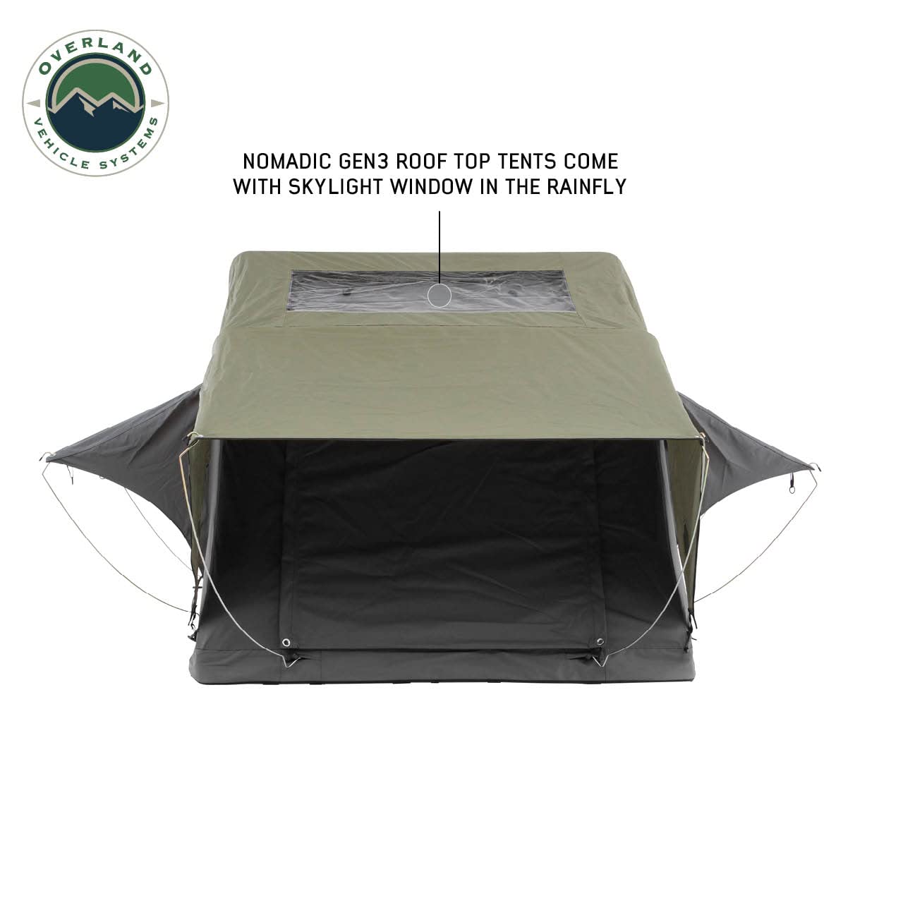 Overland Vehicle Systems HD Nomadic 3 Extended Soft Shell Roof Top Tent - Dark Gray Base with Green Rain Fly & Black 1000G PVC Travel Cover - Black Aluminum Base