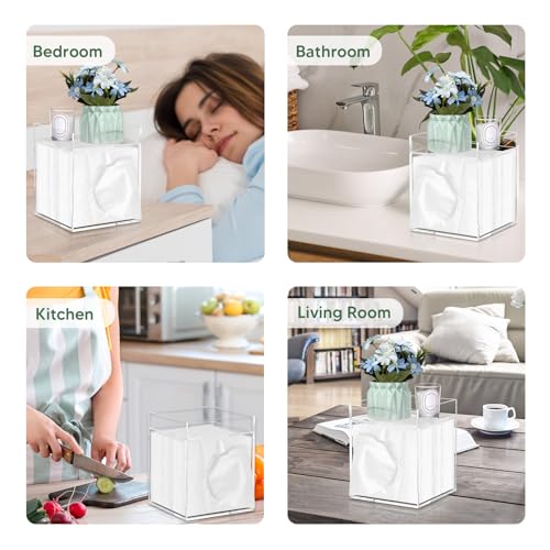 Tissue Box Cover, Bamboo Tissue Box Cover with Storage Tray Square Tissue Box Covers Holder for Bathroom, Bedroom, Dinner Table, Office, Tabletop 6" x 6" x 7.4"