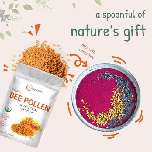Organic Bee Pollen Granules, 1lb | Pure Fresh Harvest, Natural Superfood, Raw Sweet Flavor | Rich in B Vitamins, Minerals, Protein, & Antioxidants | Keto, Non-GMO