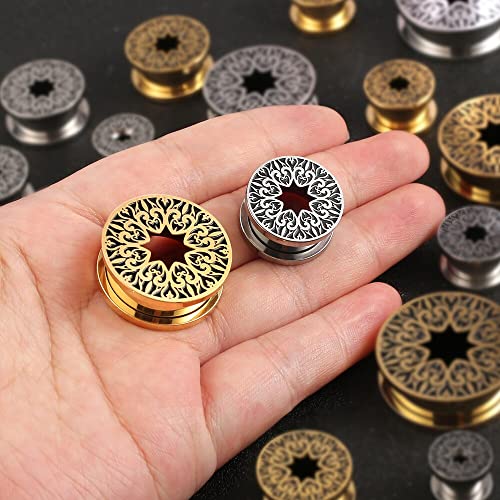 Earblity 2PCS 8mm/0g Gold Rustic Ear Gauges for Stretched Earlobes Basic Ear Plugs Tunnels Hypoallergenic 316 Stainless Steel Ear Body Piercing Jewelry for Women Men