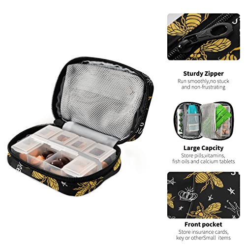 Tarity Green Turtles Yellow Weekly Pill Organizer with Bag 7 Days Pill Box Case Large Pill Container Travel Medicine Organizer Portable Daily Planner Pill Holder Dispenser for Vitamin Fish Oil Supplem