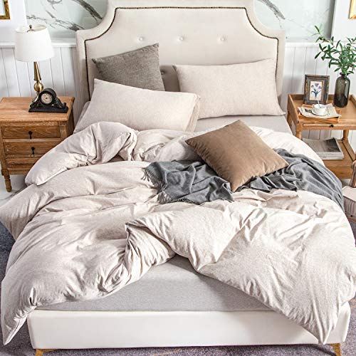 PURE ERA Jersey Knit Duvet Cover Set 100% T-Shirt Cotton Super Soft Comfy 2pc Bedding Set with Zipper Closure (Solid Creamy White, Twin)