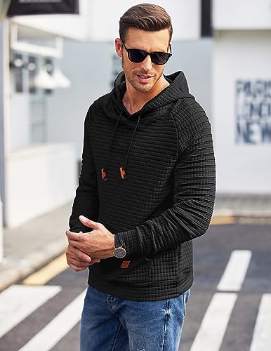 COOFANDY Men's Sweatshirt Pullover Long Sleeve Hipster Drawstring Pleated Hoodies with Kanga Pocket, Wine Red, Medium